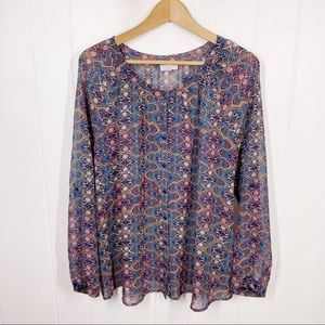 A Pea in the Pod Maternity Button Up Blouse Size Large Top Blue Pink Long Sleeve